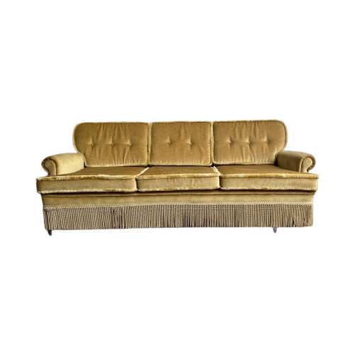Vintage Goudkleurige Zetel / Canapé / Sofa Met Franjes