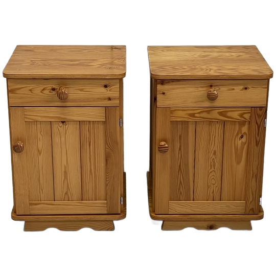 Set 2 Grenen Nachtkastjes Vintage Ladekast 1