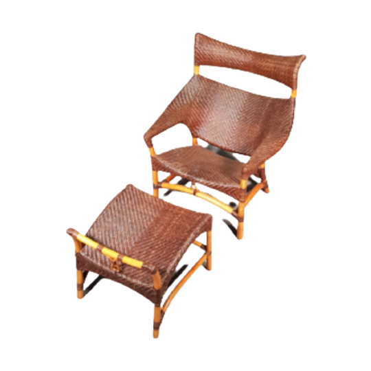 Lounge Chair And Footstool Designed By Yuzuru Yamakawa Rattan And Bamboo 1