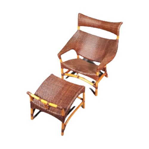 Lounge Chair And Footstool Designed By Yuzuru Yamakawa Rattan And Bamboo