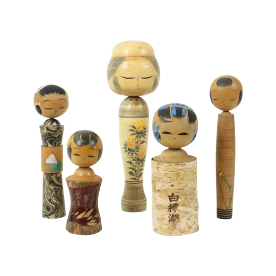 Lot Van 5 Vintage Kokeshi Poppen Japan Berk Showa Periode 1