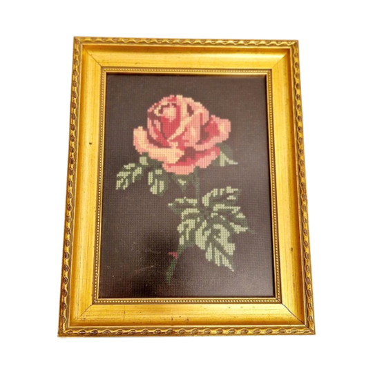 Vintage Schilderij Geborduurd Rozen Borduursel 1