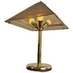 Vintage Gouden Tafellamp Met Fumé Glazen Kap thumbnail 1