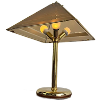 Vintage Gouden Tafellamp Met Fumé Glazen Kap