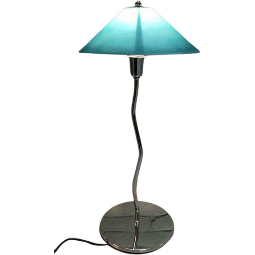 Vintage Frost Glass Tafellamp, Groen/Blauw