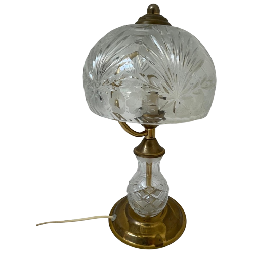 Vintage / Hollywood Regency - Crystal Glass Table Lamp With Brass Base - In Great Condition