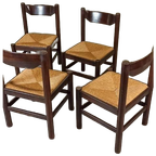 Set Van 4 Vintage Hout En Riet Eetkamerstoelen thumbnail 1