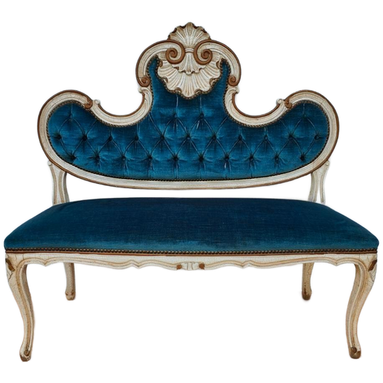 Vintage Brocante Rococo Queen Ann Halbankje Boudoir Bankje 1