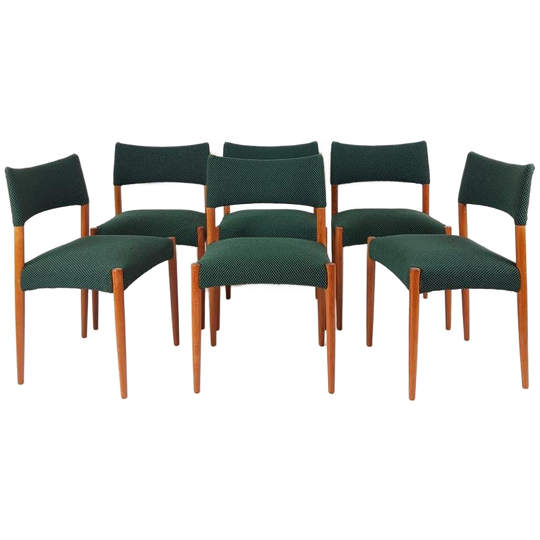 6 Vintage Deense Stoelen Nieuw Gestoffeerd De Ploeg Groen 1