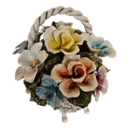 Bassano Ceramics Basket With Flowers, Italy 1950s thumbnail 1