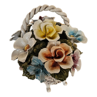 Bassano Ceramics Basket With Flowers, Italy 1950s