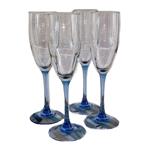 4x Champagneglazen Luminarc France Lichtblauwe Steel 1
