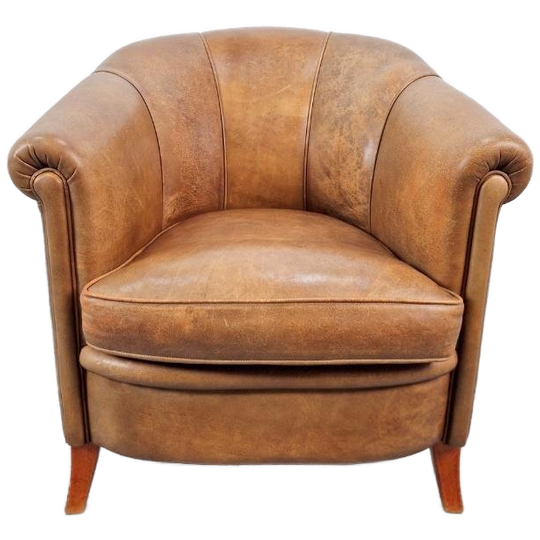 Vintage Schapenleren Bruin Leer Clubfauteuil Leder Fauteuil 1
