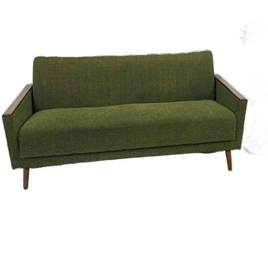 Slaapbank Met Groene Stof En Teakhout 1