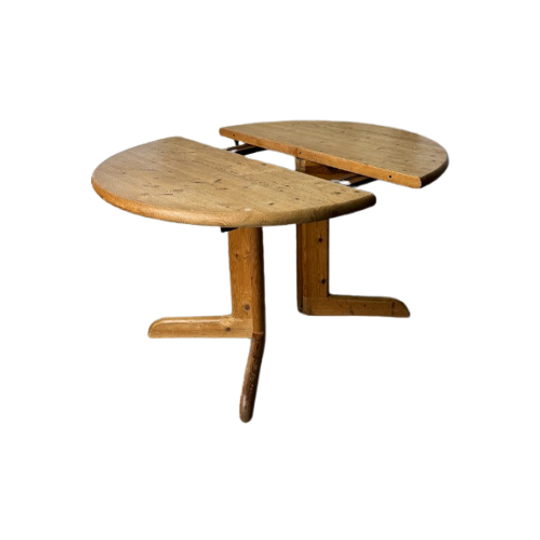 Vintage Grenen Uitschuifbare Tafel Van Rond Naar Ovaal, Reliving 1