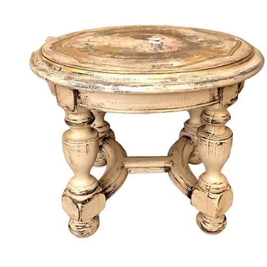 Hout Tafel In Roze / Vintage Look Salontafel/ Uniek Handbeschilderde Tafel 1