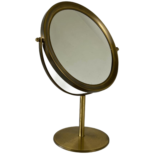 Vintage, Minimalistische Ronde Tafelspiegel Van Messing 1