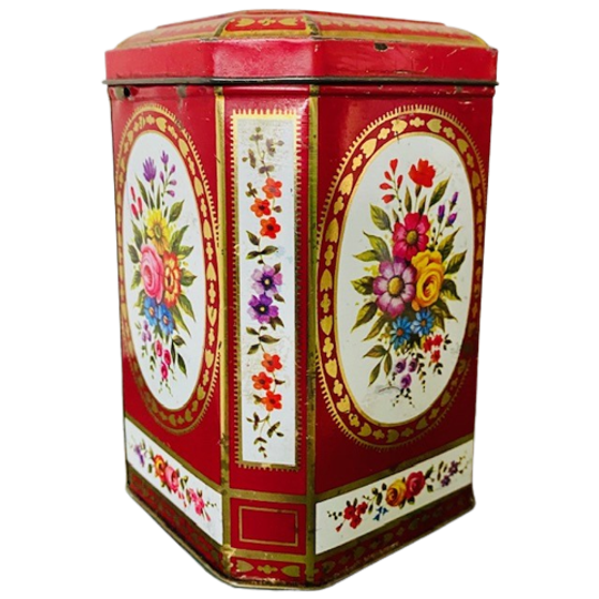 Brocante Blik Bloemen Rood 1