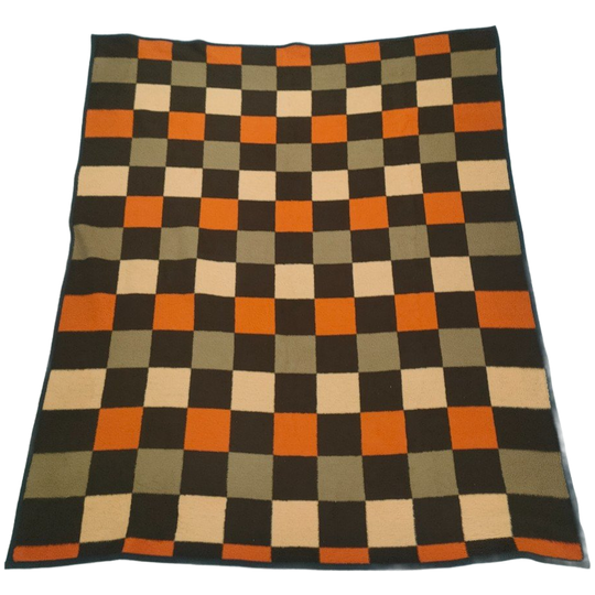 Deken Bruin Oranje En Creme Geblokt 1