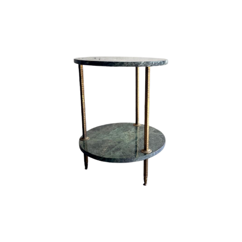 Hollywood Regency Green Marble Messing Side Table