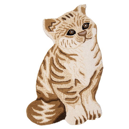 Vloerkleed Kat 60x90 Cm Wit Bruin Wol - Clayre En Eef - Dieren Tapijt 1