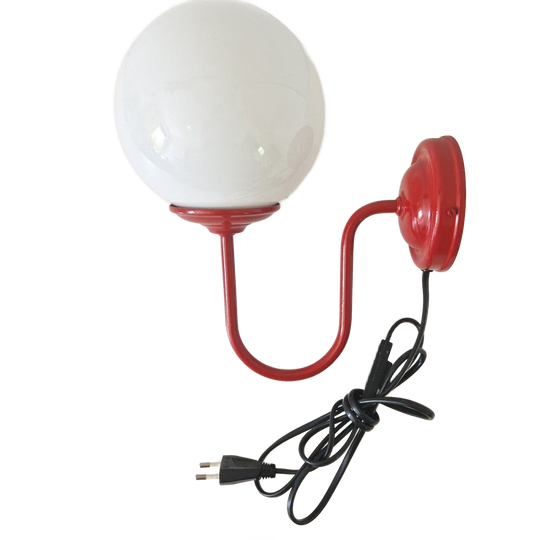 Vintage Wandlamp Jaren 80 Rood Witte Bollamp 1