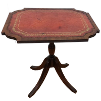 Bijzettafeltje Met Rood Leder Blad Met Goudkleurige Sierrand