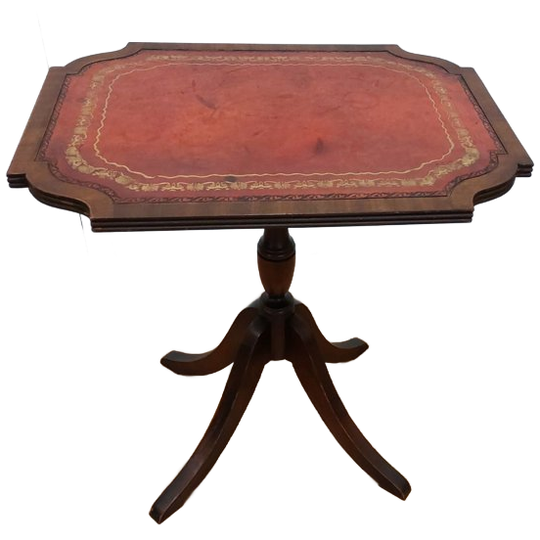 Bijzettafeltje Met Rood Leder Blad Met Goudkleurige Sierrand 1
