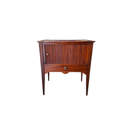 Antieke Haltafel, Telefoontafel, Bijzettafel, Met Roldeurtje Afm. 56x34cm En 65cm Hoog. 1