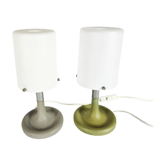 Ikea - Zweden - B0010 - Tafellampjes (2) - Grijs/Groen - Kunststof Design - 90'S 1
