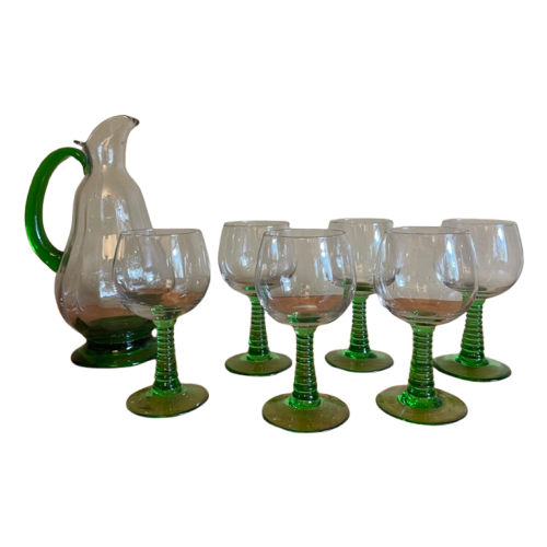 Set 6 X Water Glazen Met 1 X Karaf Art Deco 1930 Frans