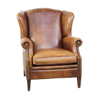 Comfortabele, Charmante Schapenleren Oorfauteuil Met Mooie Kleuren En Een Prachtig Patina thumbnail 1