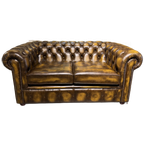 Engelse Chesterfield 2 Zits Bank Als Nieuw Tabacco Bruin Leer thumbnail 1