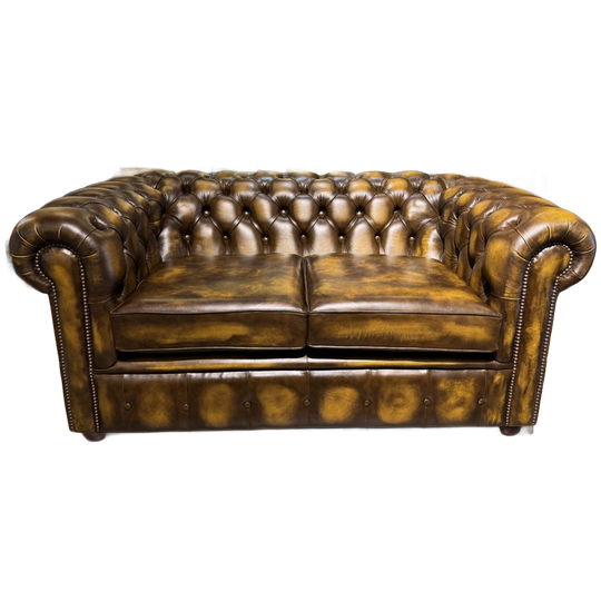 Engelse Chesterfield 2 Zits Bank Als Nieuw Tabacco Bruin Leer 1