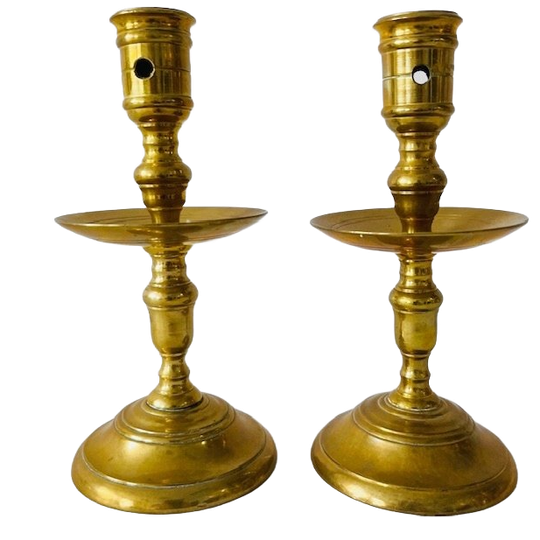 Stel Koperen Heemskerk Kraagkandelaars Messing 1700’s 1