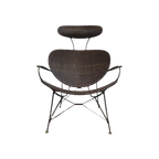 Brown Rattan And Metal Lounge Chair By Yuzuru Yamakawa, 1980s thumbnail 1