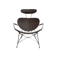 Brown Rattan And Metal Lounge Chair By Yuzuru Yamakawa, 1980s