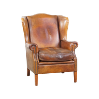 Karaktervolle, Comfortabele Schapenleren Oorfauteuil Met Prachtige Warme Kleuren En Een Stoere Ui
