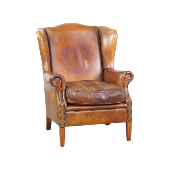 Karaktervolle, Comfortabele Schapenleren Oorfauteuil Met Prachtige Warme Kleuren En Een Stoere Ui 1