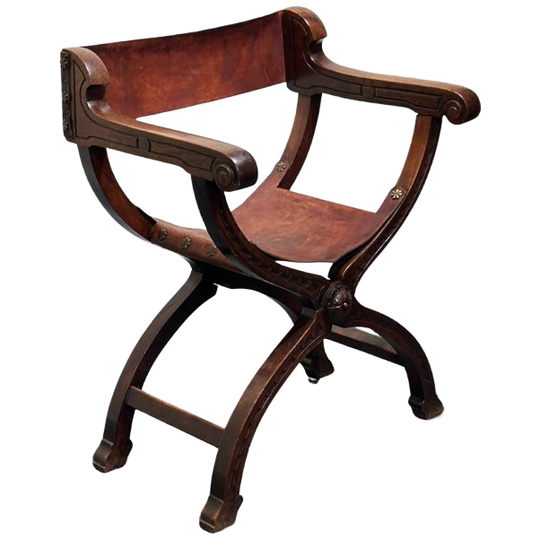 Antieke Franse Savonarola Troonstoel 1