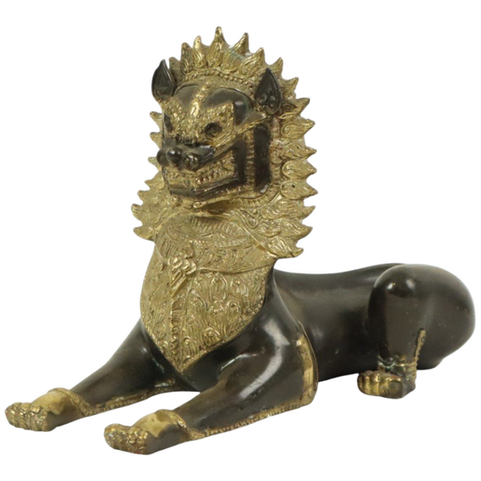 Grote Tempelleeuw Verguld Brons Beeld Thailand Singha Foo Dog 27cm 1