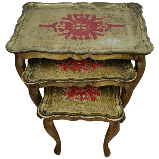 Vintage Houten Nesting Bijzettafeltje Set Tafeltjes 1