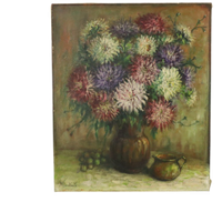 Groot Bloemen Stilleven Schilderij Dahlia’S Gesigneerd M. Vierstraete