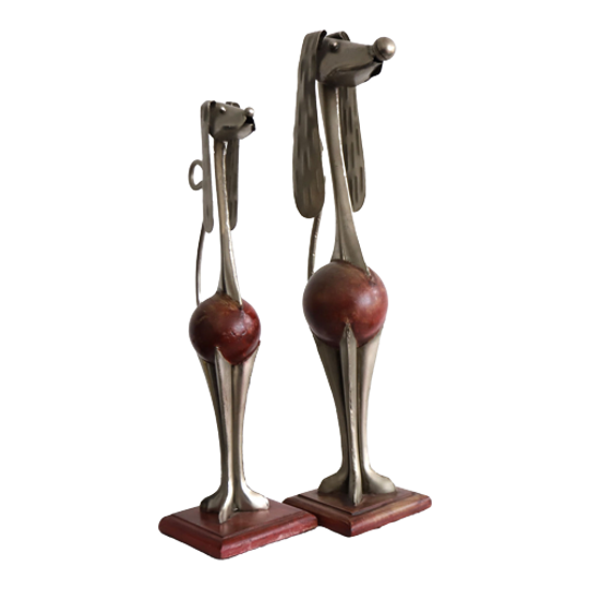 Set Van 2 Beelden Teckels Hout Met Metaal 1