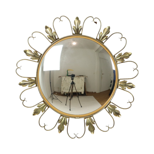 Vintage Fish Eye Convex Spiegel Sunburst Heksenspiegel Deknudt 46cm 1