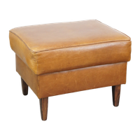 Grote Cognac Kleurige Rundleren Hocker In Engelse Stijl