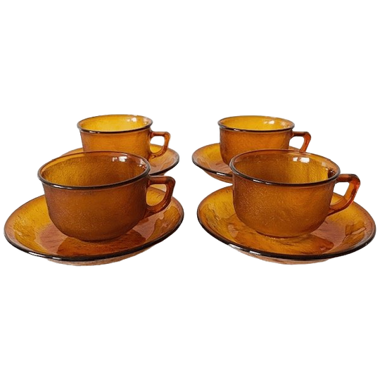 Set Vintage Nestle Kop En Schotels Amber Glas 1960’s 1