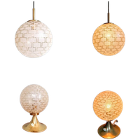 Duo Of Space Age-lampen In Messing En Getextureerd Glas, 197