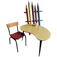 Vintage Mid Century Kids Kidney Table And Chair Set.