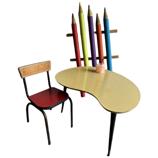 Vintage Mid Century Kids Kidney Table And Chair Set. 1